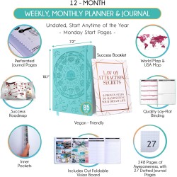 Planificateur Law of Attraction – Planificateur hebdomadaire et mensuel non daté, un voyage de 12 mois pour augmenter la product