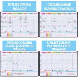 POPRUN Planning Semaine magnetique emploi du temps,Tableau Semainier Organisateur Frigo effaçable,idéal pour Planification des T