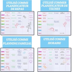 POPRUN Planning Semaine magnetique emploi du temps,Semainier Organisateur Frigo,Calendrier Tableau blanc Menu Planning,Planifica
