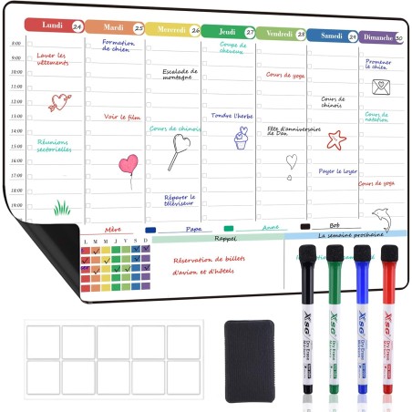 POPRUN Calendrier Magnetique Pour Frigo,Planning Semaine Tableau Blanc Effacable emploi du temps, Idéal pour Liste de Courses,Or