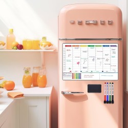 POPRUN Calendrier Magnetique Pour Frigo,Planning Semaine Tableau Blanc Effacable emploi du temps, Idéal pour Liste de Courses,Or