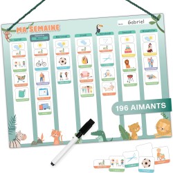 Planning semaine pour enfants - Tableau magnétique Montessori au design mignon avec 200 aimants & un stylo - Jeux éducatifs à pa