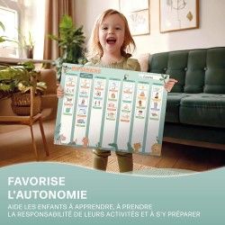 Planning semaine pour enfants - Tableau magnétique Montessori au design mignon avec 200 aimants & un stylo - Jeux éducatifs à pa