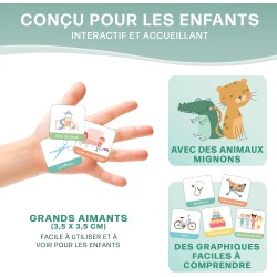 Planning semaine pour enfants - Tableau magnétique Montessori au design mignon avec 200 aimants & un stylo - Jeux éducatifs à pa