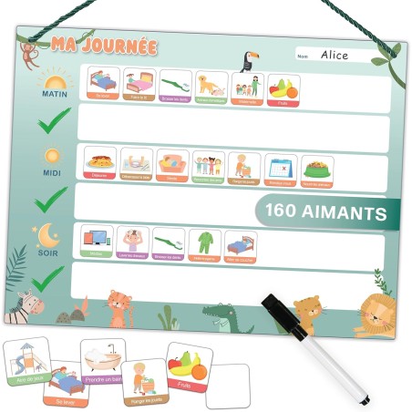 Agenda journalier pour enfants - Tableau magnétique Montessori au design mignon avec 160 aimants & stylo - Jeux éducatifs à part