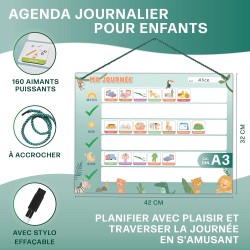 Agenda journalier pour enfants - Tableau magnétique Montessori au design mignon avec 160 aimants & stylo - Jeux éducatifs à part