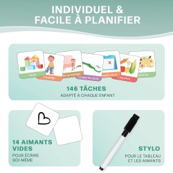 Agenda journalier pour enfants - Tableau magnétique Montessori au design mignon avec 160 aimants & stylo - Jeux éducatifs à part