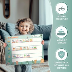 Agenda journalier pour enfants - Tableau magnétique Montessori au design mignon avec 160 aimants & stylo - Jeux éducatifs à part