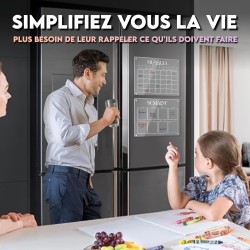 Calendrier Magnetique Frigo Transparent x2 + Accessoires - Planificateur Hebdomadaire + Mensuel Aimanté Planning Semaine Tableau