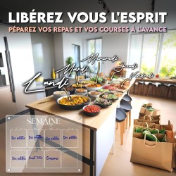 Calendrier Magnetique Frigo Transparent x2 + Accessoires - Planificateur Hebdomadaire + Mensuel Aimanté Planning Semaine Tableau