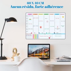 POPRUN 60x40 cm Calendrier Familial Adhesif Tableau Planning Semaine Mural, Planificateur Semainer Effaçable parfait pour Planif