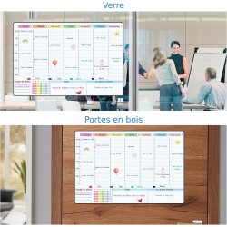 POPRUN 60x40 cm Calendrier Familial Adhesif Tableau Planning Semaine Mural, Planificateur Semainer Effaçable parfait pour Planif