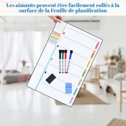 POPRUN 60x40 cm Calendrier Familial Adhesif Tableau Planning Semaine Mural, Planificateur Semainer Effaçable parfait pour Planif