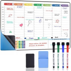 POPRUN Calendrier Familial Adhesif Tableau Blanc Effacable, Planning Semaine Frigo/Mural emploi du temps, Idéal pour Calendrier 