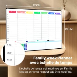 POPRUN Calendrier Familial Adhesif Tableau Blanc Effacable, Planning Semaine Frigo/Mural emploi du temps, Idéal pour Calendrier 