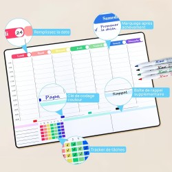 POPRUN Calendrier Familial Adhesif Tableau Blanc Effacable, Planning Semaine Frigo/Mural emploi du temps, Idéal pour Calendrier 