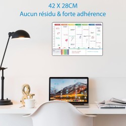 POPRUN Calendrier Familial Adhesif Tableau Blanc Effacable, Planning Semaine Frigo/Mural emploi du temps, Idéal pour Calendrier 