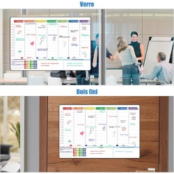 POPRUN Calendrier Familial Adhesif Tableau Blanc Effacable, Planning Semaine Frigo/Mural emploi du temps, Idéal pour Calendrier 