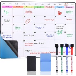 POPRUN 60x40 cm Calendrier Adhesif Tableau blanc Planning Mural, Planificateur Mensuel/Semainer effaçable parfait pour Planifica