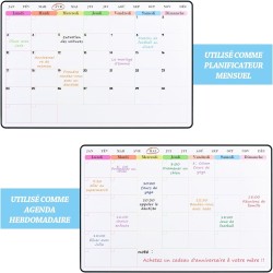 POPRUN 60x40 cm Calendrier Adhesif Tableau blanc Planning Mural, Planificateur Mensuel/Semainer effaçable parfait pour Planifica