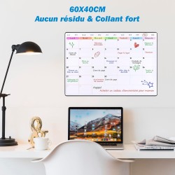 POPRUN 60x40 cm Calendrier Adhesif Tableau blanc Planning Mural, Planificateur Mensuel/Semainer effaçable parfait pour Planifica