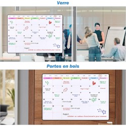 POPRUN 60x40 cm Calendrier Adhesif Tableau blanc Planning Mural, Planificateur Mensuel/Semainer effaçable parfait pour Planifica