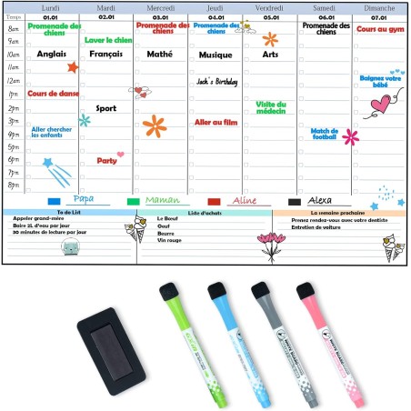 POPRUN Planning Semaine calendrier magnetique emploi du temps,Tableau Semainier Frigo effaçable,idéal pour Planification des Tâc