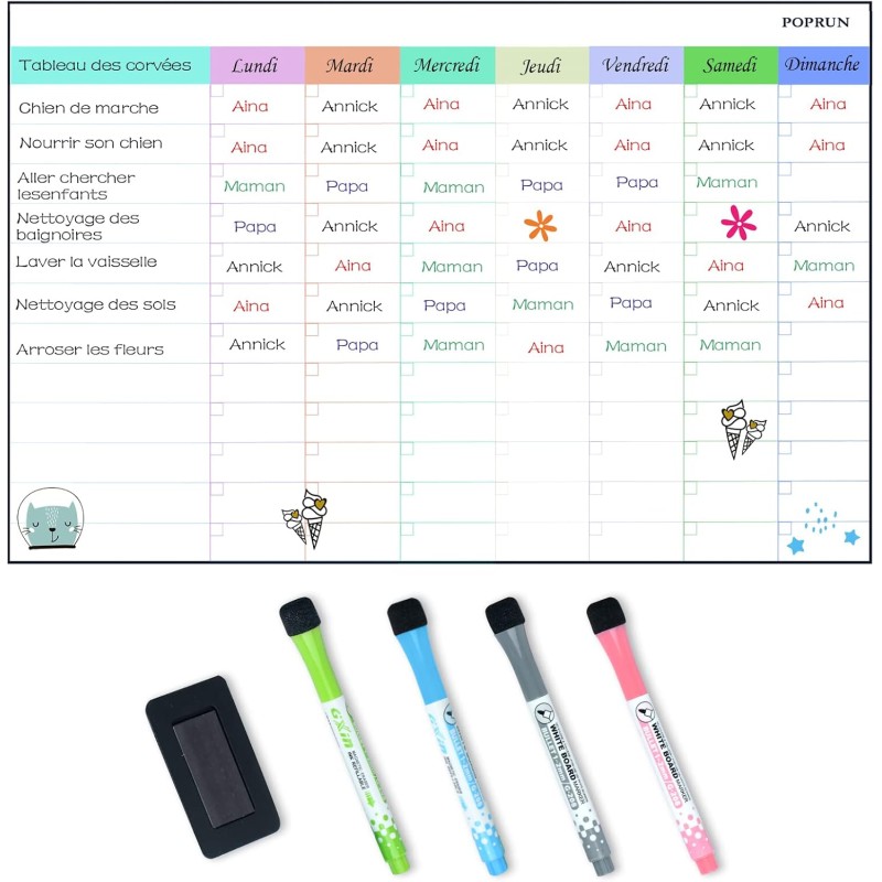 POPRUN Planning Semaine magnetique,Tableau Semainier Frigo effaçable,2 planificateur mensuel,idéal pour Planification des Tâches