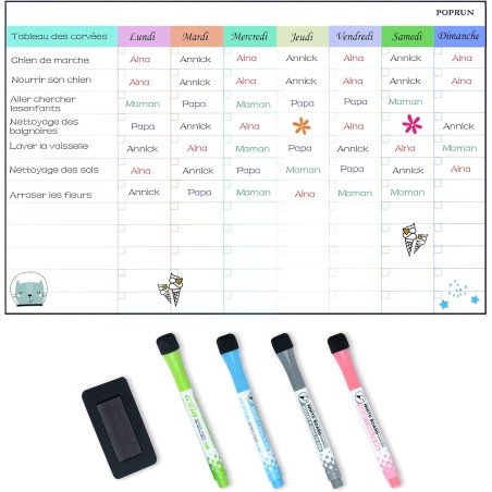 POPRUN Planning Semaine magnetique,Tableau Semainier Frigo effaçable,2 planificateur mensuel,idéal pour Planification des Tâches