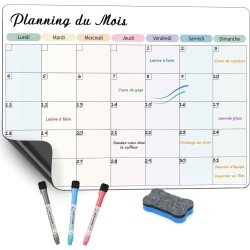 Planning Frigo Magnétique 42x30 cm – Semainier et Calendrier Mensuel Magnétique Frigo Effaçable – Organisation Familiale, Menus,