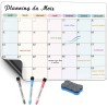 Planning Frigo Magnétique 42x30 cm – Semainier et Calendrier Mensuel Magnétique Frigo Effaçable – Organisation Familiale, Menus,