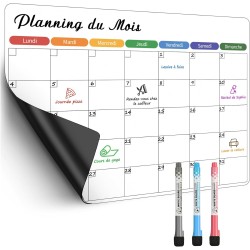 Planning Frigo Magnétique – Calendrier Mensuel Magnétique Frigo Effaçable pour Organisation Familiale, Menus, Rendez-vous et Tâc