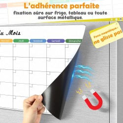 Planning Frigo Magnétique – Calendrier Mensuel Magnétique Frigo Effaçable pour Organisation Familiale, Menus, Rendez-vous et Tâc