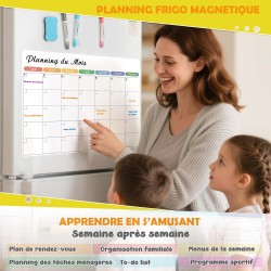 Planning Frigo Magnétique – Calendrier Mensuel Magnétique Frigo Effaçable pour Organisation Familiale, Menus, Rendez-vous et Tâc