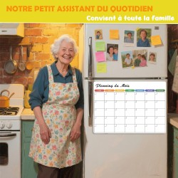 Planning Frigo Magnétique – Calendrier Mensuel Magnétique Frigo Effaçable pour Organisation Familiale, Menus, Rendez-vous et Tâc