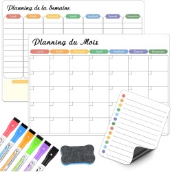 Planning Frigo Magnetique Planificateur hebdomadaire effaçable pour familial, planificateur de repas, semaine, tableau blanc, ta