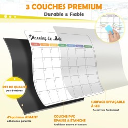 Planning Frigo Magnetique Planificateur hebdomadaire effaçable pour familial, planificateur de repas, semaine, tableau blanc, ta