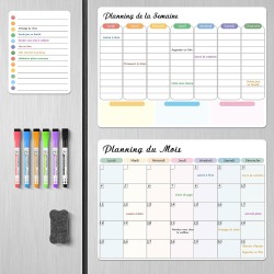 Semainier Magnétique pour Frigo - 3 Tableaux Effaçables (Mensuel, Hebdomadaire, Quotidien) - 42x30 cm - Planning Frigo Magnetiqu