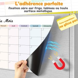 Semainier Magnétique pour Frigo - 3 Tableaux Effaçables (Mensuel, Hebdomadaire, Quotidien) - 42x30 cm - Planning Frigo Magnetiqu