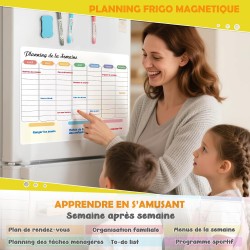 Semainier Magnétique pour Frigo - 3 Tableaux Effaçables (Mensuel, Hebdomadaire, Quotidien) - 42x30 cm - Planning Frigo Magnetiqu