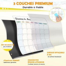 Semainier Magnétique pour Frigo - 3 Tableaux Effaçables (Mensuel, Hebdomadaire, Quotidien) - 42x30 cm - Planning Frigo Magnetiqu