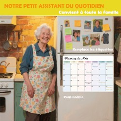 Semainier Magnétique pour Frigo - 3 Tableaux Effaçables (Mensuel, Hebdomadaire, Quotidien) - 42x30 cm - Planning Frigo Magnetiqu