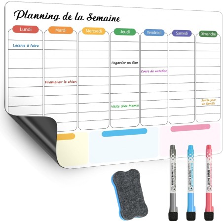 Tableau Planning Frigo Magnétique 42x30cm – Semainier Magnétique effaçable et réutilisable – Tableau Frigo Magnétique pour menus