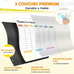 Tableau Planning Frigo Magnétique 42x30cm – Semainier Magnétique effaçable et réutilisable – Tableau Frigo Magnétique pour menus