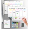 Calendrier Magnetique Frigo Blanc x3 + Accessoires - Planificateur Hebdomadaire + Mensuel + Mémo Aimanté Planning Semaine Tablea
