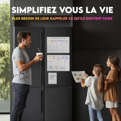 Calendrier Magnetique Frigo Blanc x3 + Accessoires - Planificateur Hebdomadaire + Mensuel + Mémo Aimanté Planning Semaine Tablea