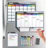 Calendrier Magnetique Frigo Blanc x3 + Accessoires - Planificateur Hebdomadaire + Mensuel + Mémo Aimanté Tableau Magnétique Plan