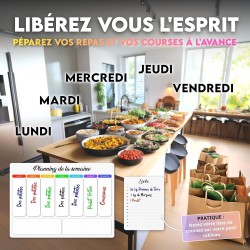 Calendrier Magnetique Frigo Blanc x3 + Accessoires - Planificateur Hebdomadaire + Mensuel + Mémo Aimanté Planning Semaine Tablea