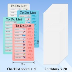 To Do List pour Enfants – Lot de 4 Planchettes de Planification 20x12 cm avec 20 Fiches Réutilisables, Tableau Routine Enfant de