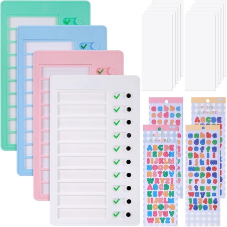 4 Pièces Tableaux de Tâches à Faire pour Enfants, Tableau Memo Checklist avec 10 Feuilles de Papier Vierge, 2 Stickers, To Do Li